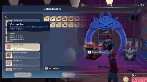 Screenshot showing where to get Cotton Seeds in Palia